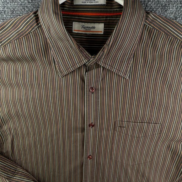 Faconnable Men Button Up Shirt Striped Colorful Cotton XL Orange Yellow Adult - Picture 1 of 15